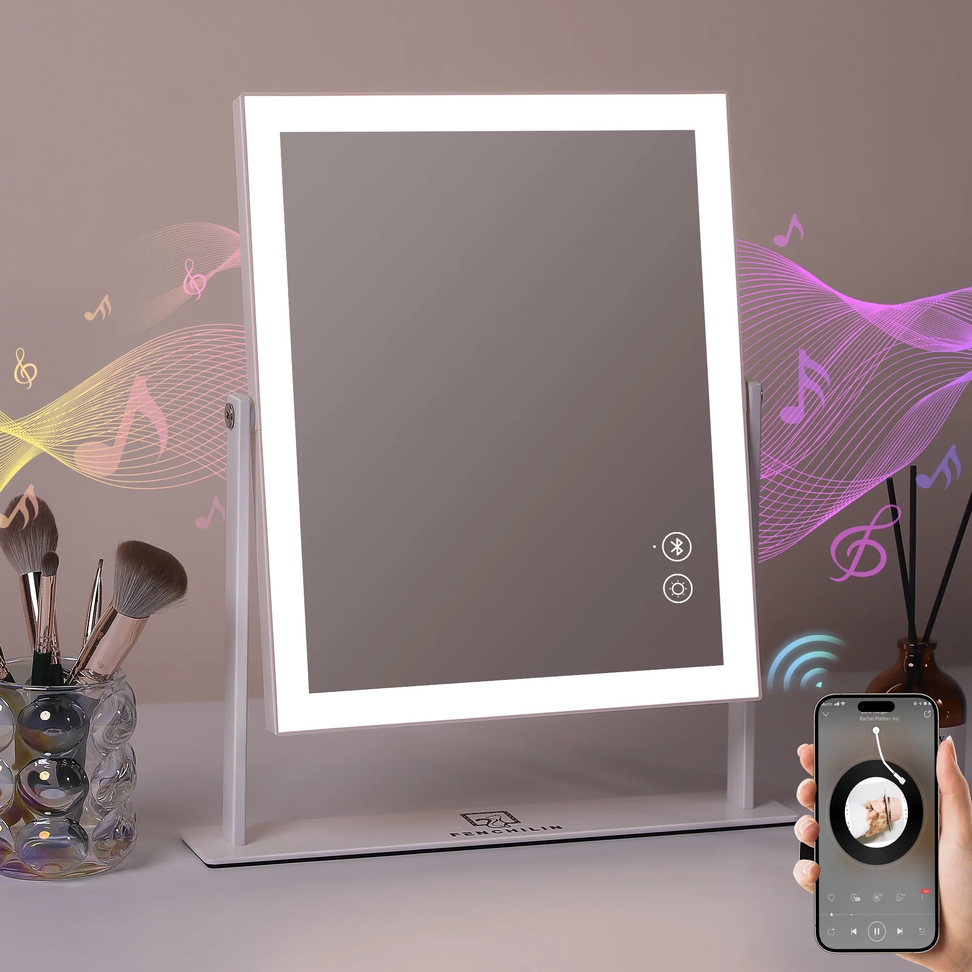 Zanzari GlamMirror™ – Make-up Spiegel met Verlichting, Bluetooth & 10x Vergroting