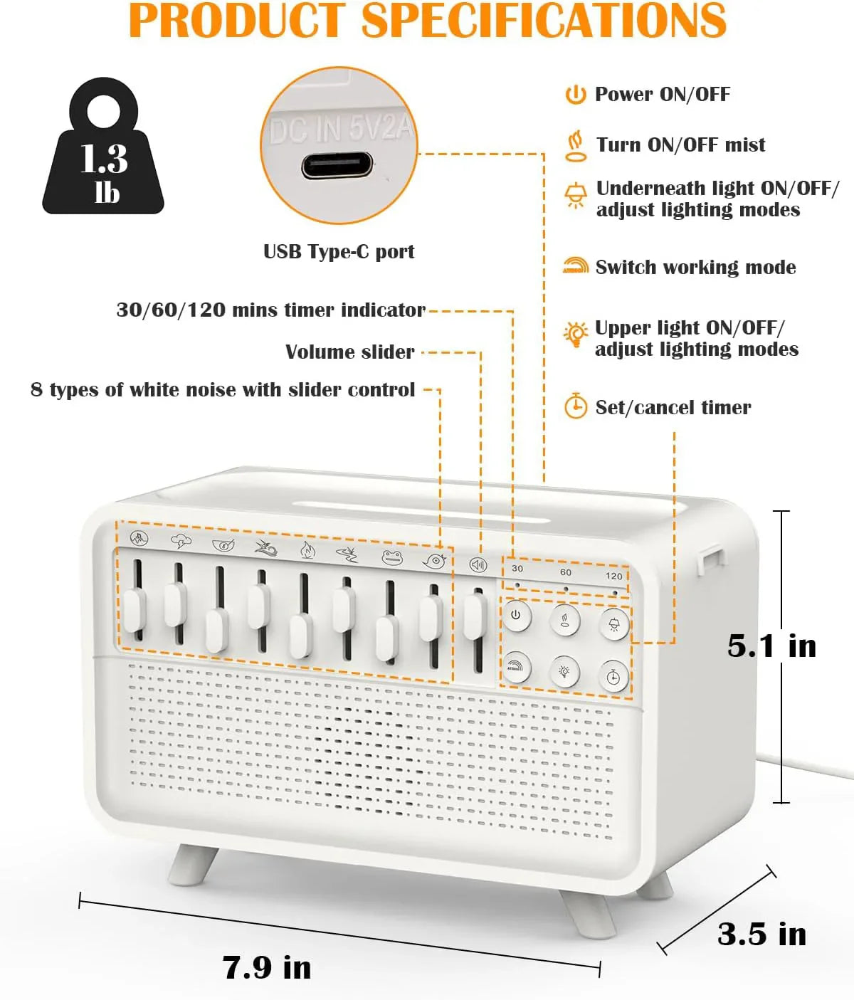 Zanzari DreamAura™ – Bluetooth White Noise Machine met Aroma Diffuser, Luchtbevochtiger & Nachtlamp