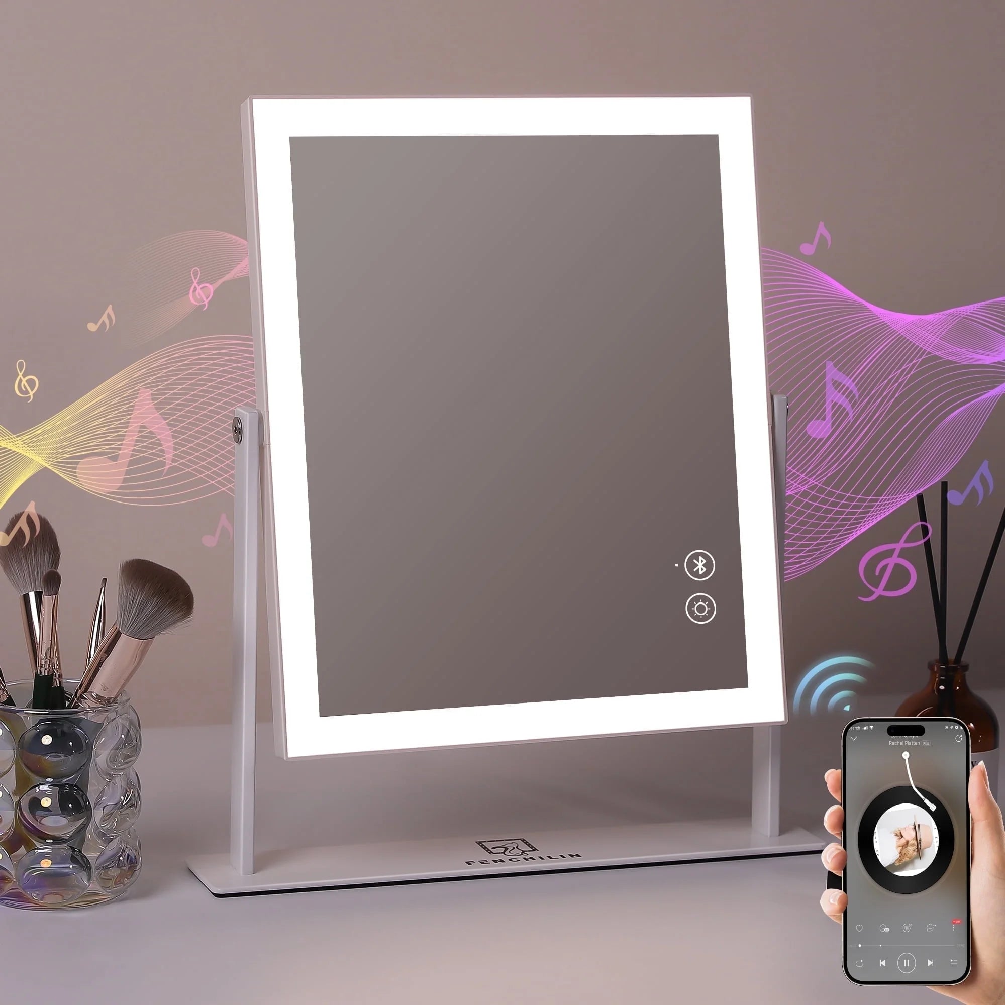Zanzari GlamMirror™ – Make-up Spiegel met Verlichting, Bluetooth & 10x Vergroting