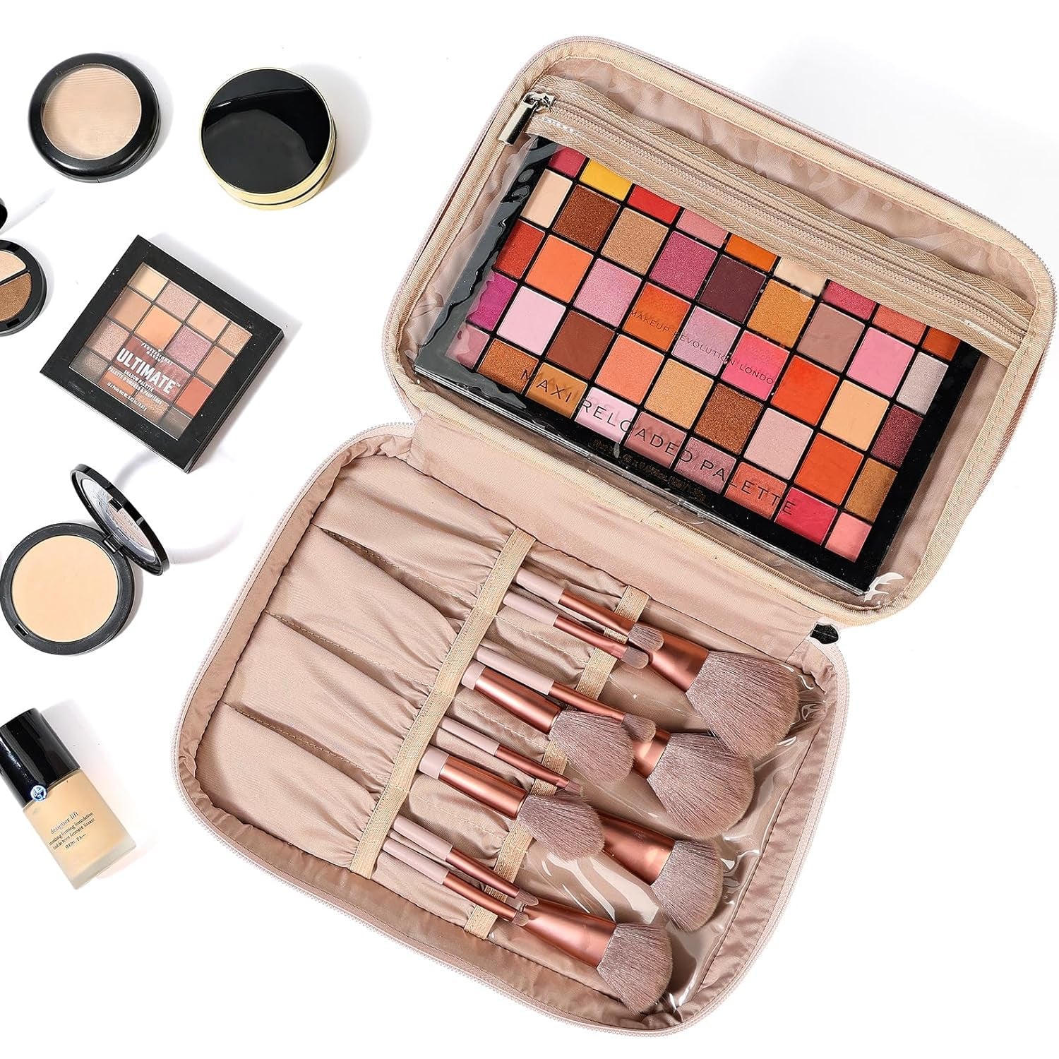 Zanzari PinkTravel™ – Grote Roze Make-up Tas met Dubbele Laag & Verstelbare Indeling