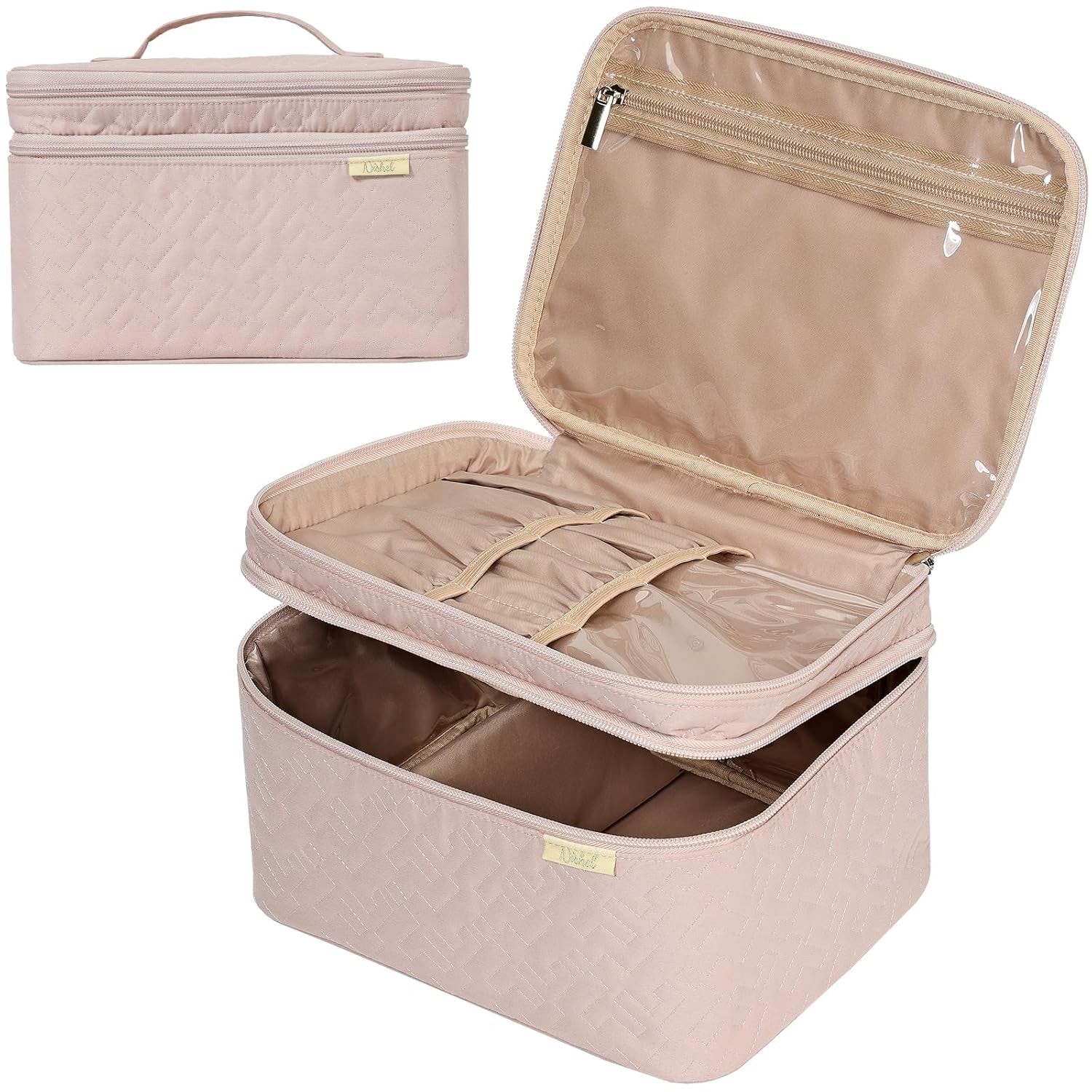 Zanzari PinkTravel™ – Grote Roze Make-up Tas met Dubbele Laag & Verstelbare Indeling