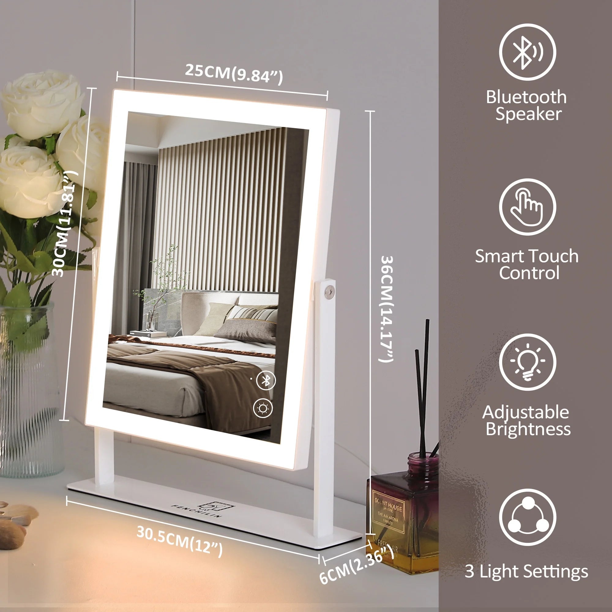 Zanzari GlamMirror™ – Make-up Spiegel met Verlichting, Bluetooth & 10x Vergroting